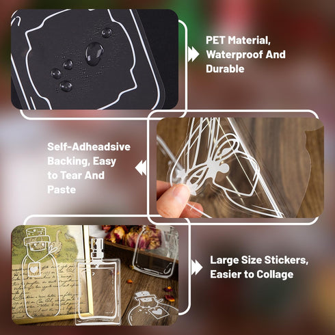 346Pcs Transparent Flower Scrapbook Stickers, Glassware Bottle Shape Bookmarks Set Include Colorful Tassels and Tweezer Hole Punch, Beautiful Flor...