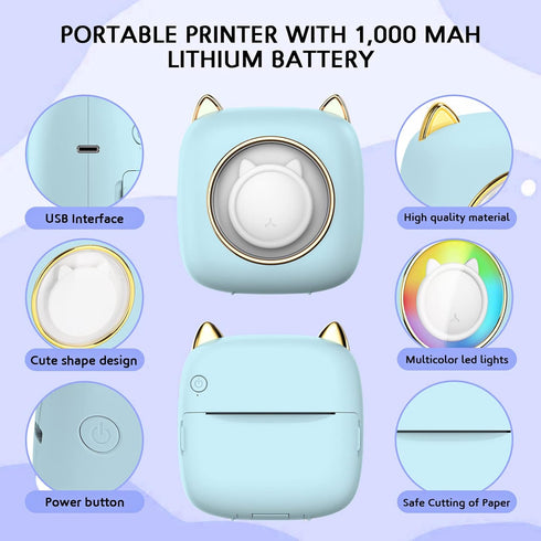 Mini Printer Portable, Bluetooth Pocket Thermal Sticker Printer with 10 Rolls Thermal Paper and Sticker Mini Thermal Printer for iOS & Android Ink...