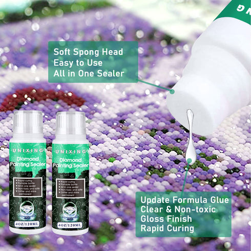 2 Pack Diamond Painting Sealer 5D Diamond Painting Glue, Diamond Art Glue Sealer for Shine Effect & Permanent Hold, Sealer for Diamond Painting an...