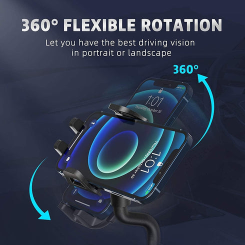 Cup Phone Holder for Car, Car Cup Holder Phone Mount with 360° Rotation Adjustable Long Gooseneck, Car Phone Holder Mount for All Smartphones Cup ...