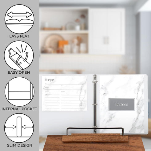 Samsill Recipe Binder Full Page 8.5 x 11 Kit, 1 Inch D-Ring, Marble Design...
