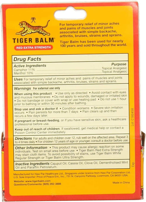 Tiger Balm Pain Relieving Red Extra Strength, 18g – Relief for Sore Muscles – Extra Strength Sports Rub – Tiger Balm Extra Strength – Tiger Balm O...