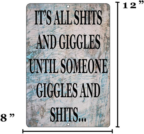 Rogue River Tactical Funny Sh%TS and Giggles Metal Tin Sign, 12x8 Inch, Wall Decor Man Cave Bar...