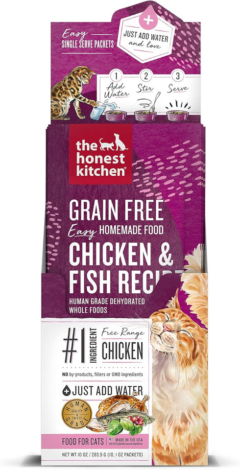 The Honest Kitchen Dehydrated Grain Free Chicken & Fish Cat Food, Single Serve Pack, 1 oz x10...