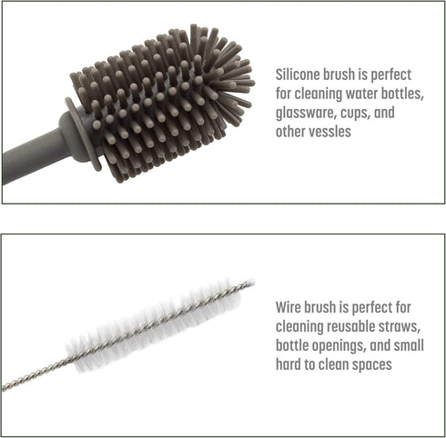 Goodful Reusable Bottle and Straw Cleaning 2-Piece Brush Set, Scratch Free Silicone Bottle Cleaner and Bristle Wire Straw Cleaner, Dishwasher Safe...