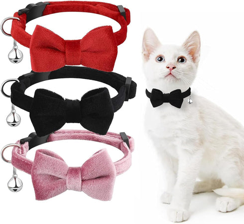 Cat Collar Breakaway with Bells - 3 Pack Breakaway Cat Collars Quick Release Safe Buckle Adjustable Kitten Collar for Girl Boy Cats Pets Supplies,...