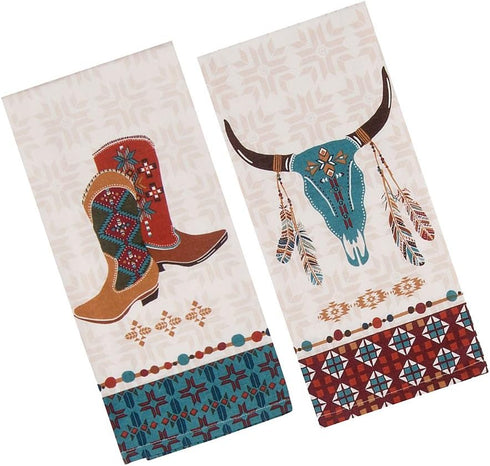 Southwest at Heart Kitchen Towel Set - Cowboy Boots & Cattle Skull (2 Item Bundle)...
