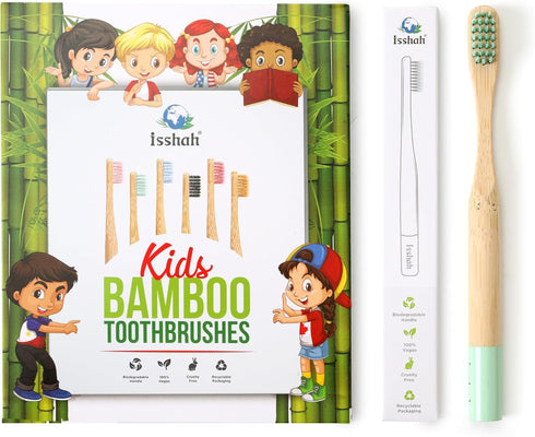 Kids Bamboo Toothbrushes Biodegradable Handle BPA Free Eco Friendly Children Size, FSC Certified and PETA Approved, Pack of 6 (Spiral Soft Nylon B...