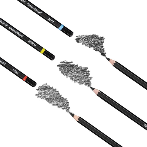 Pacific Arc Premium Charcoal Drawing Pencils for Artists - 6 Pieces Soft Medium and Hard - Charcoal Pencils for Drawing, Sketching and Shading - G...