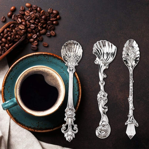 Fdit Vintage Style Coffee Spoons Set 3Pcs Dessert Spoons Royal Style Metal Carved Teaspoons for Kitchen Dining Bar and Tea Parties...