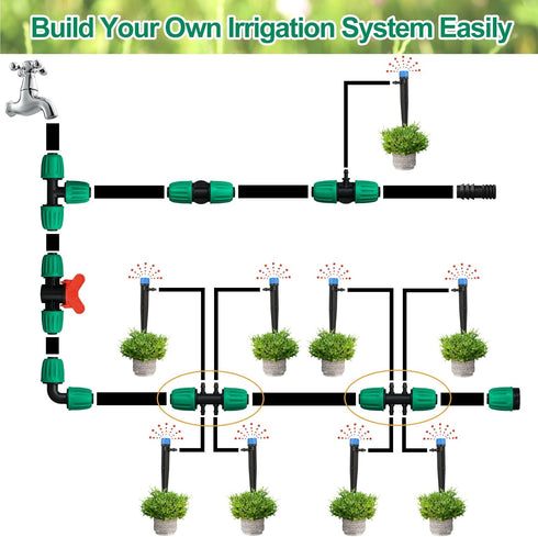 Drip Irrigation Fittings, 10 Pcs Lock Barbed Tee for 1/2 to 1/4 Inch Vinyl Tubing, Drip Line Parts 6-Way Tees Irrigation Connectors for Drip Sprin...