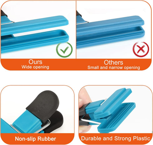 TACGEA Chip Clips, 8 Pack Food Clips, Upgrade Wide Open Bag Clips for Food Storage with Air Tight Seal Grip (4 x L, 4 x S)...