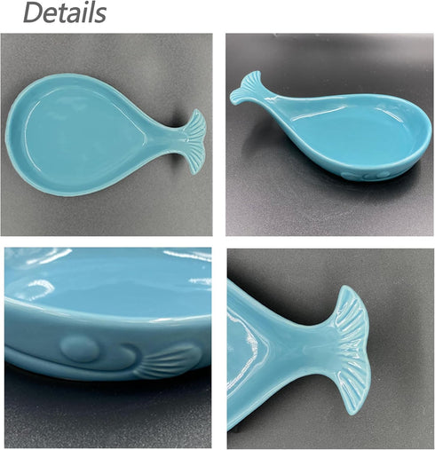 Ceramic Spoon Rest for Kitchen with Wooden Spoon, Whale Shape, 4.8W X 7.8L...