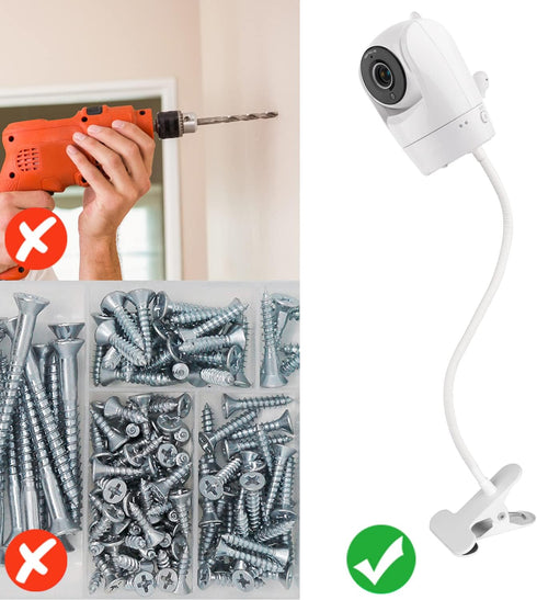 Flexible Clip Mount for Vtech VM901 and VM919HD, Gooseneck Baby Monitor Holder for Crib Without Tools or Wall Damage - White...