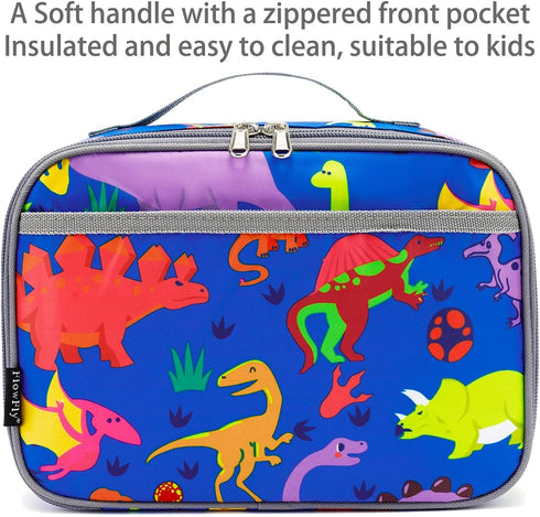 FlowFly Kids Lunch box Insulated Soft Bag Mini Cooler Back to School Thermal Meal Tote Kit for Girls, Boys, Dinosaur...