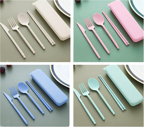 Camping Utensil Set, Reusable Utensils Set with Case, Plastic Cutlery Set Forks Spoon Tableware Chopsticks, Portable Cutlery Set for Travel Picnic...