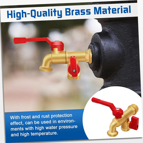 Boltigen Brass Outdoor Double Taps Water Faucet, 3/4 GHT Wall Mounted Garden Water Ball Valve Splitter, Frost-Proof Outside Spigot Faucet for Outd...