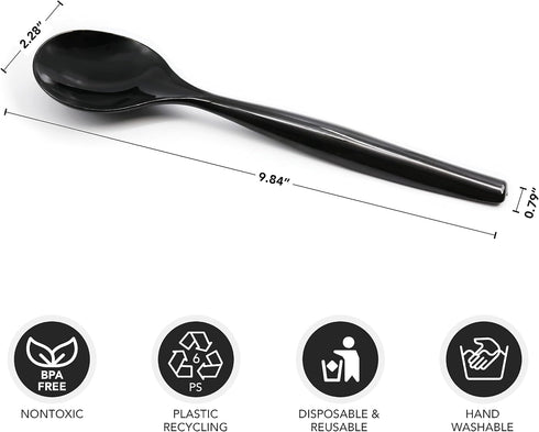 Party Essentials Disposable Heavy Duty Plastic Serving Utensils for Buffets Events Parties, 9-Count 10" Spoons, Black...