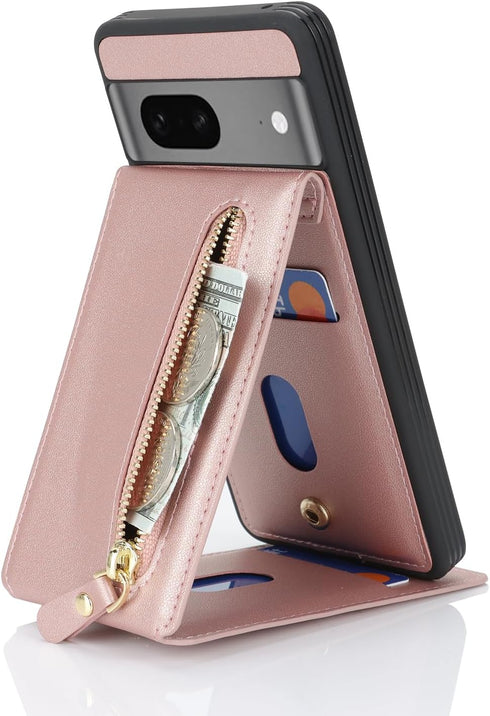 for Google Pixel 7 Case with Card Holder for Women, for Google Pixel 7 phone Case Wallet with Credit Card with Ring Kickstand Zipper Shockproof Sl...