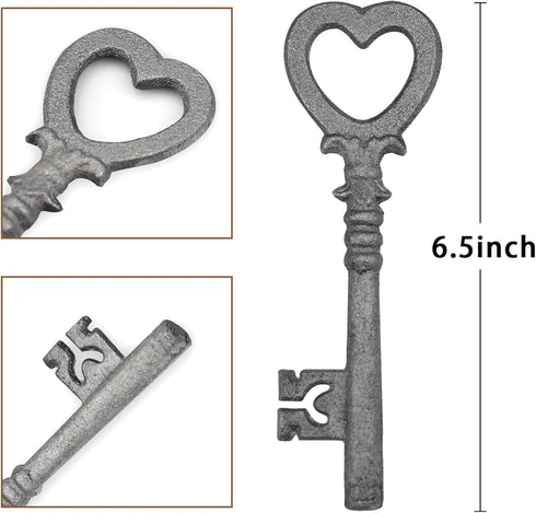Zezzxu Large Iron Skeleton Key, Giant Cast Iron Key Prop Big Decorative Key for Wall Decors...