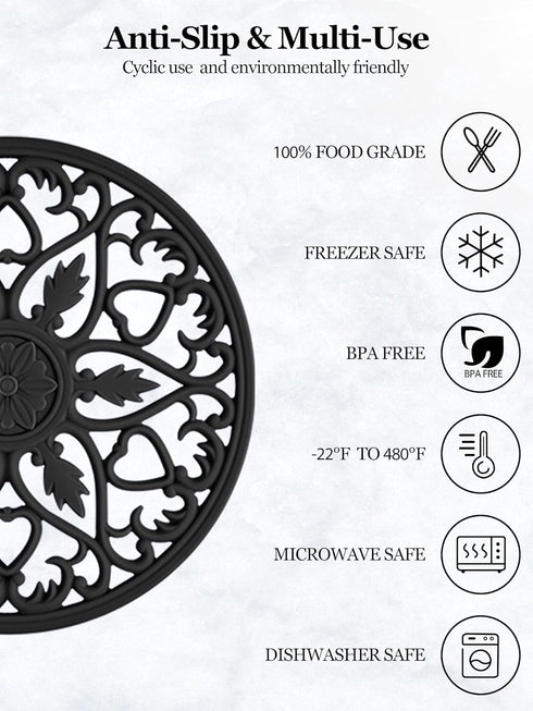 SMARTAKE 3 Set Silicone Trivet Mats, Multi-Use Carved Trivet Mat, Insulated Non-Slip Durable Kitchen Mats, Flexible Modern Kitchen Table Mat, for ...