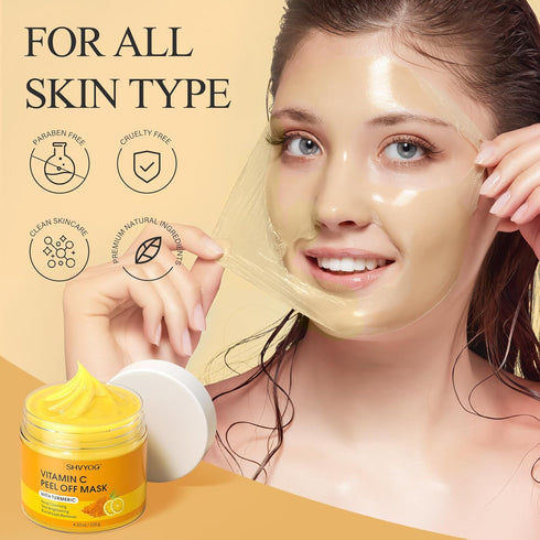 SHVYOG Vitamin C Peel Off Face Mask, Peel Off Mask with Turmeric, Blackhead Remover & Deep Cleansing Face Peel Mask, Vitamin C Exfoliating Face Ma...