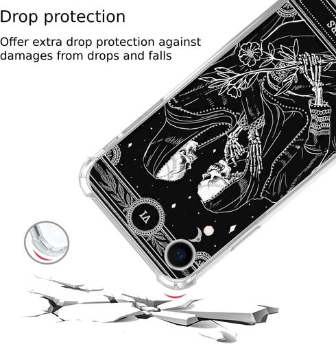 The Lovers Tarot Card Skull Black Case Compatible with iPhone XR, Trippy Psychedelic Aesthetic Tarot Card Cool Skeleton Case for iPhone XR,Trendy ...