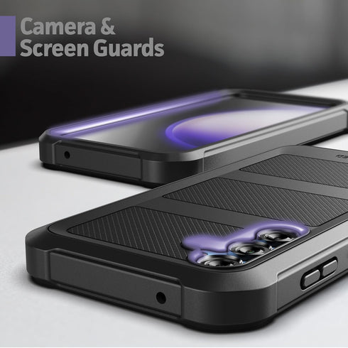 ENCASED FalconShield Designed for Samsung Galaxy S23 FE Case with Tempered Glass Screen Protector - Protective Full Body Phone Case (Black)......