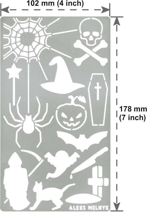 Aleks Melnyk No.17 Stencil and Patterns, Metal Journal Stencil for Wood Burning, Halloween, Pyrography, Wood Carving Templates, Pumpkin, Spider We...