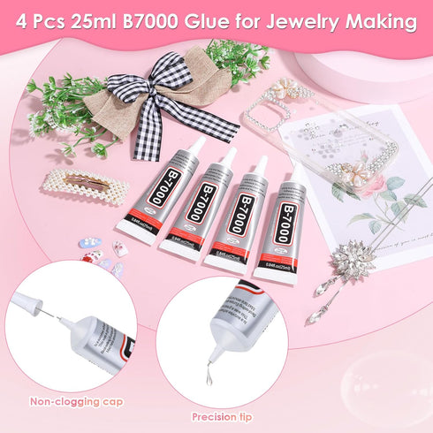 B-7000 Jewelry Glue Clear, 4 PCS 25ML Rhinestone Adhesive B7000 Glue Crafting Clear Glue with Precision Tip for Paper Crafts Card Making Jewelry S...