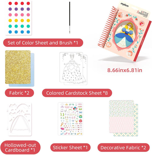 MiDeer Fashion Design Sketchbook with Watercolor Painting, Princess Dress-up Activity Book with Stencils and Stickers, Fashion Designer Kits for K...