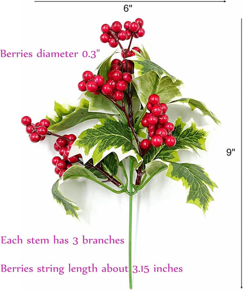 M2cbridge Pack of 6 Christmas Red Berries Artificial Holiday Floral Picks Ornaments...