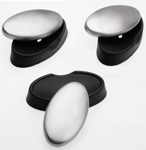 BIUWING Stainless Steel Soap, 3 pcs Stainless Steel Bar Soap, Metal Soap, Odor Removing Soap Bar with Soap Dish, Remove Odor of Onion, Garlic and ...