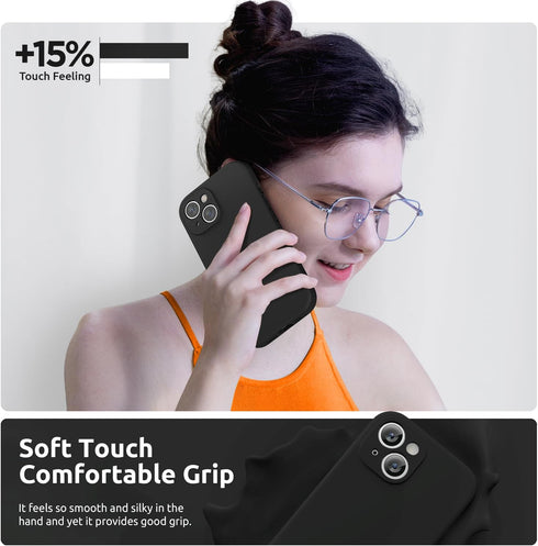 SURPHY Designed for iPhone 15 Case with Screen Protector and Lanyard, Phone Strap and Liquid Silicone Phone Case (Camera Protective + Soft Microfi...