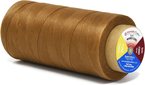 Mandala Crafts Tan Flat Waxed Thread for Leather Sewing - 273 Yds 150D 0.8mm Polyester Leather Thread String Waxed Cord for Leatherwork, Beading, ...