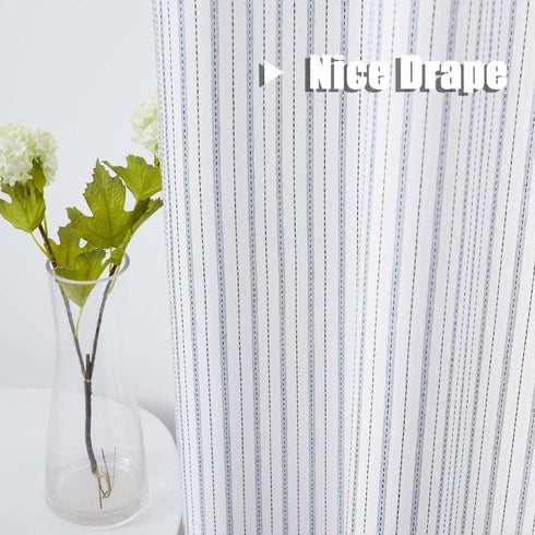 Boho Rustic Tiers Striped Sheer Curtains Pinstripe Rod Pocket Window Tiers for Living Room & Bedroom, Kitchen, Patio, Villa, 27 Inch Wide x 24 Inc...