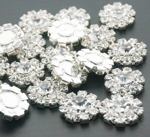 24 Pack 16MM Sparkle Clear Rhinestone Buttons Flatback Metal Embellishments Glass Crystal Bulk for Craft DIY Wedding Bouquets Decoration,Silver Pl...