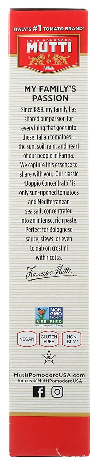 Mutti Double Concentrated Tomato Paste (Doppio Concentrato), 4.5 oz. Tube | 1 Pack | Italy’s #1 Brand of Tomatoes | Tube Tomato Paste | Vegan Frie...