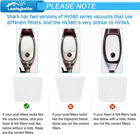 Leadaybetter Filter Replacement for Shark Rocket DuoClean HV380 HV380C HV380W HV381 HV381C HV382 HV384Q UV380 ZS360 ZS360C ZS361C ZS362 Vacuum, Re...