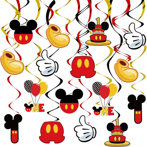 Red 1st Birthday Hanging Swirl Decorations, Mouse Birthday Party Ceiling Streamers, Mouse Theme Party Supplies, Party Favors for Boys Kids(38 Pcs)...