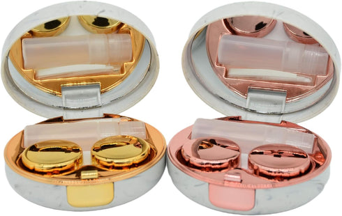 2 Pack Marble Contact Lens Case All-in-One Travel Contact container Soak Storage Kit(Rose Gold + Gold)...