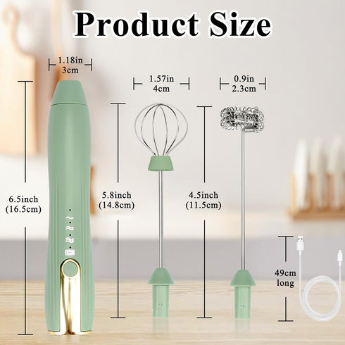 Double Whisk Milk Frother Handheld USB-C Rechargeable Electric Drink Mixer Green,3 Speeds Adjustable Coffee Foamer Drink Whisk for Lattes, Matcha,...
