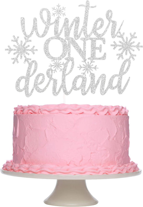 Silver Glitter Winter Onederland 1st Birthday Cake Topper - Winter Wonderland Cake Decorations...