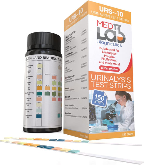 10 Parameter Urine Test Strips for Urinalysis(150 Cnt) in Sealed Pouches. Tests for Ketosis, pH, Protein, UTI, Kidney and Liver Function...