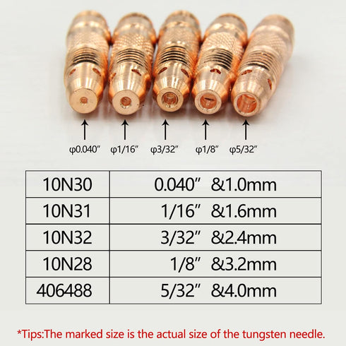 TIG Collet Body 10N32 (3/32"&2.4mm Orifice) for TIG Welding Torch WP-17, 18 & 26 Series Consumables Collet Body 10Pcs...