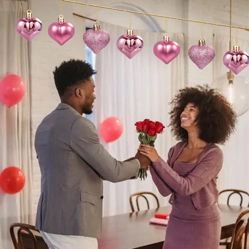 GuassLee Valentines Day Decorations Heart Ornaments - 36pcs Rose Gold Heart Shaped Baubles Tree Ornaments for Valentine's Day Wedding Anniversary ...