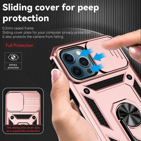 iPhone 12 Pro Max Case with Camera Cover & Kickstand, Slide Lens Protection + 360° Rotate Ring Stand, Impact-Resistant, Shockproof, Protective Bum...