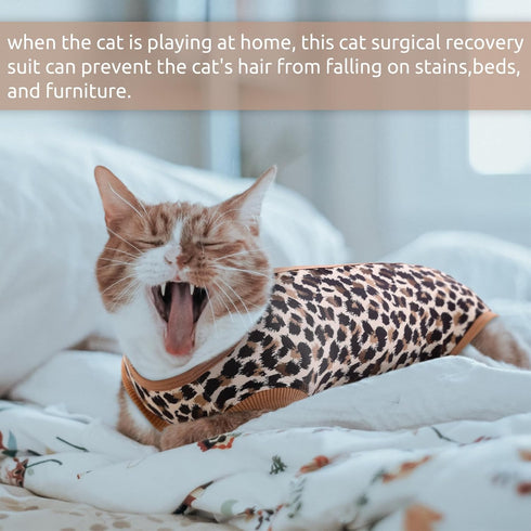SAWMONG Cat Recovery Suit After Surgery Recovery Shirt Breathable E-Collar Alternative Non-Lick Pet Body Suit,Brow Leopard L...
