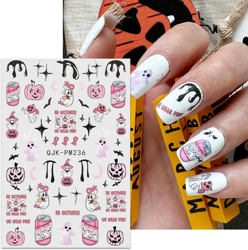 JMEOWIO 9 Sheets Halloween Nail Art Stickers Decals Self-Adhesive Cute Pumpkin Ghost Nail Supplies Nail Art Design Decoration Accessories...