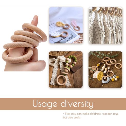 bopoobo Wooden Rings Natural Beech for Craft, Unfinished Wood Ring Circle Rings for DIY Baby Teething Toys, Baby Wooden Teether Accessories, Penda...